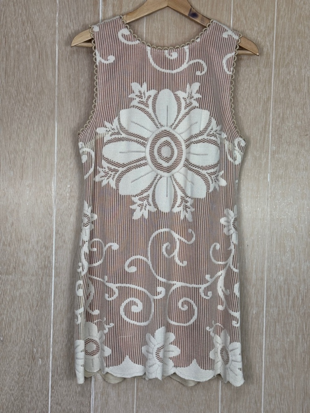 Free People Beige Mini Dress with White Floral Lace Overlay NWT